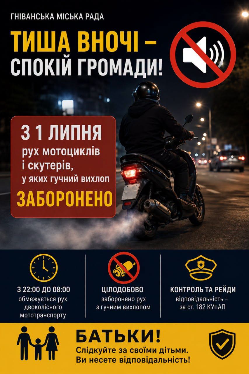 Шумні мотоцикли під забороною: у громаді на Вінниччині поліція штрафує нічних порушників та нетверезвих водіїв