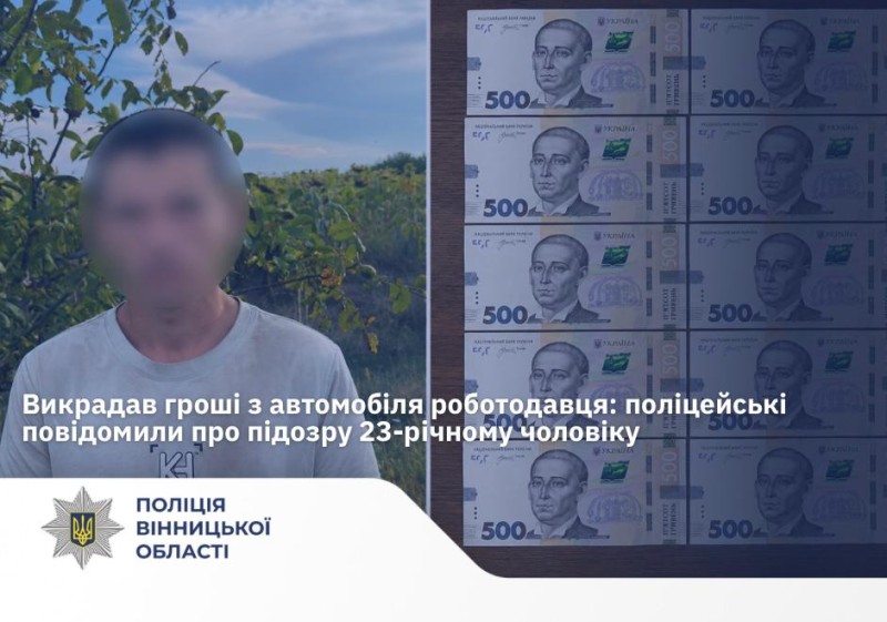 Поліція Вінниччини затримала чоловіка, який систематично крав гроші з машини роботодавця
